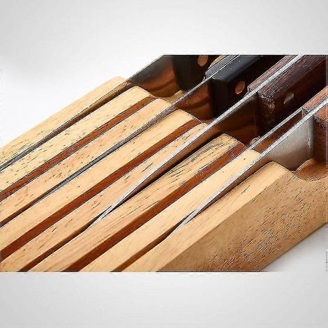 1 bloc porte-couteaux en bois (sans couteaux) pour tiroir, étui à couteaux en bois pour steaks (1/5)