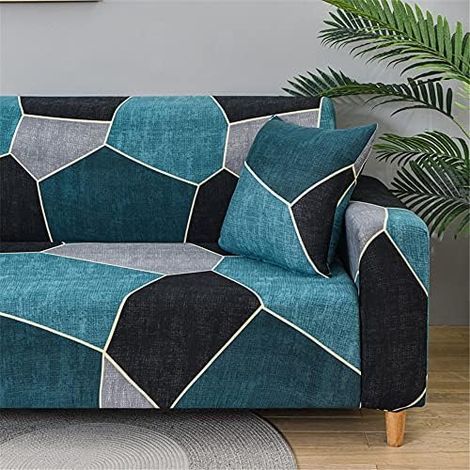CSPARKV (Turquoise,2 Seater(145-185cm))Stretch Sofa Covers 1/23/4 Seater Modern Minimalism Print, Sofa Slipcover with Armrests, Universal Sofa Protector Cover