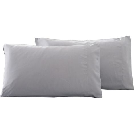Taie D Oreiller - Lot De 2 - 50x76 Cm - 100% Polyester Brossé - Pour Oreiller Simple - Gris (1/4)