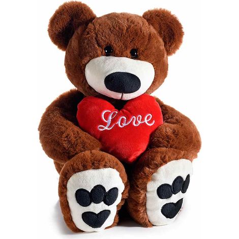 Orsetti marroni in peluche con cuore rosso imbottito con scritta Love bianca, per San Valentino, set da 2 pezzi, In piedi: cm 20 x 18 x 45 H