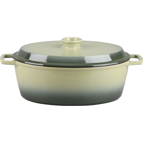 Cocotte ovale 33 cm en fonte émaillée - vert - Masseiron