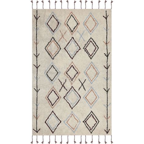 Tappeto cotone stile boho 160 x 230 cm motivo geometrico colorato Corum