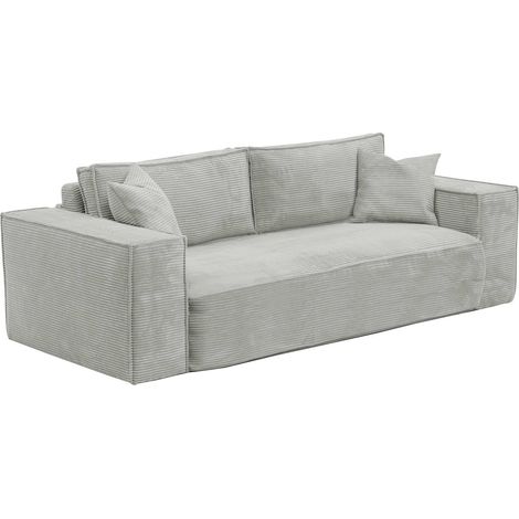Divano letto 4 posti a ribalta in Velluto a coste Grigio Letto 160 cm Materasso 14 cm con memory foam - AMELIA (1/4)