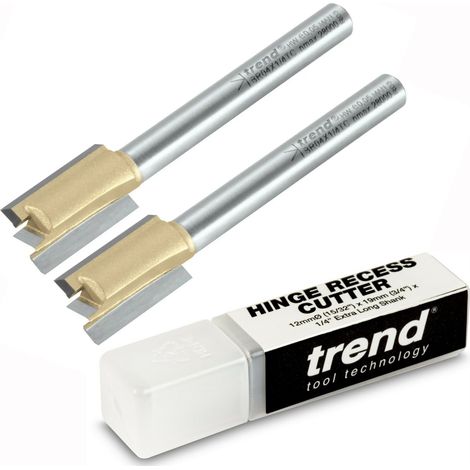 Trend BR04X1/4TC 12mm 1/4"" TCT Straight Hinge Recess 2 Flute Router Cutter x2 (1/4)