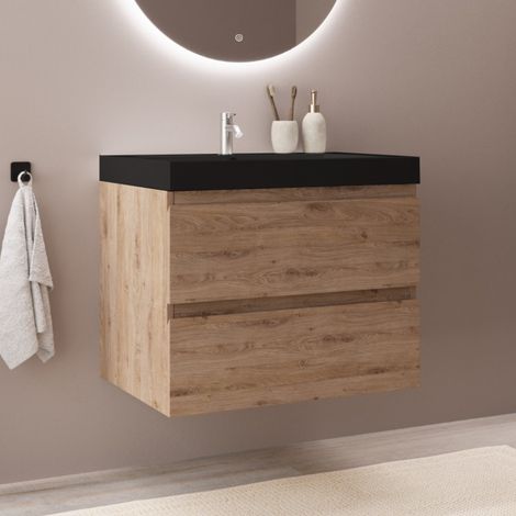 LOMAZOO Meuble de Salle de Bain 60cm Chêne Clair - Vasque Noire -