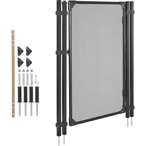 Mophorn Puerta de seguridad para piscina 1,2 x 0,75 m, estructura de malla resistente, cierre automático, con esquinas redondeadas y estacas de tierra, ideal para jardín y mascotas, color negro (1/5)
