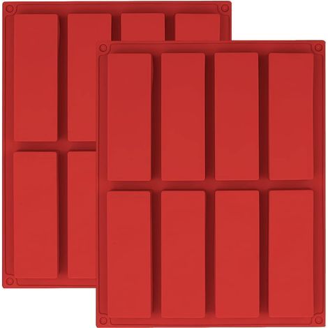 Set of 2 silicone molds for cereal bars, 8 cavities, large rectangular granola bar for truffles, ganache, muffins, brownies, cornbread, cheesecakes and soap (red) (1/5)