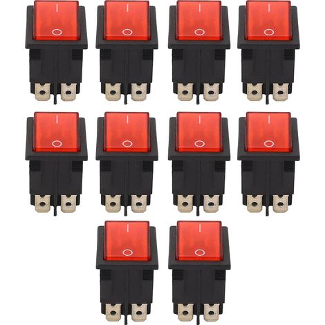 Lot de 10 interrupteurs à bascule carrés avec LED, 2 positions, 4 broches, marche/arrêt, DPST, pour voiture et bateau, 250 V CA, 16 A/20 A (1/5)