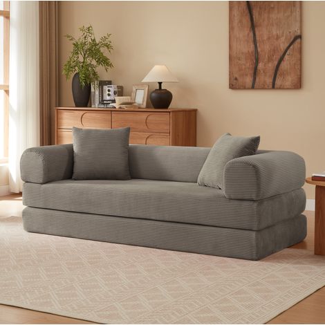 Canapé convertible 195x89x59 cm en velours taupe, modulable pour salon ou chambre FloraGrace (1/5)