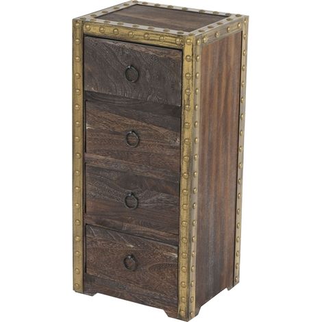 [NON UTILIZZATO] Cassettiera shabby vintage elegante decorativa Duran legno di MDF paulonia 4 cassetti marrone