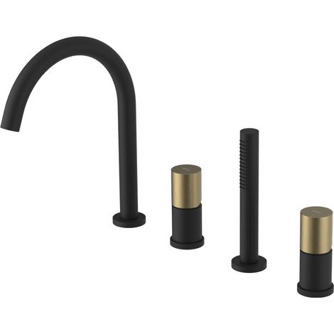 ULTRATAP Mitigeur 4 trous sur bord de baignoire, noir mat/or mat