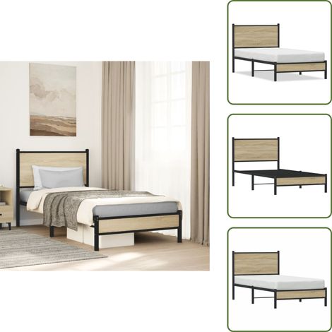 vidaXL Metallbett ohne Matratze Sonoma-Eiche 90x200 cm