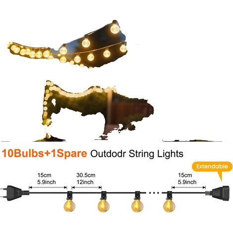 Guirlande lumineuse à ampoules LED, design étanche, connectable pour une utilisation en extérieur, 3M 10Ampoules, Prise EU-e (1/2)