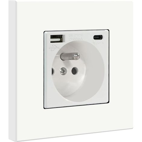 Prise Murale avec USB et 1 Type C,16A Prise de Courant Alternatif avec Panneau en Plastique,Multiprise Murale,Convient au Smartphone,à la Tablette (1/4)