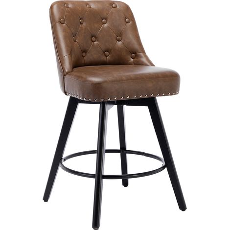 Tabourets Bar Pivotants 66cm, Dossier, PU Marron, Lot de 2 (1/5)