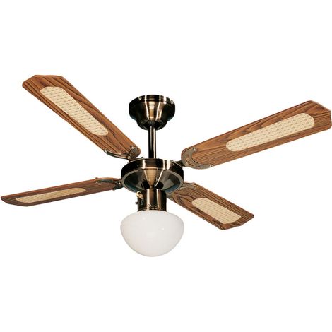 Ventilatore da soffitto BALI 50W Ø107cm – 4 pale in MDF certificato FSC – Motore in ottone anticato – Selettore a 3 velocità – Lampadina E27 – Farelek (1/5)