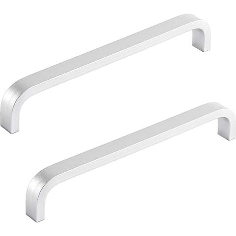Lot de 2 poignées de porte et tiroir en alliage d'aluminium argenté pour armoire, placard, penderie (espacement des trous : 128 mm)