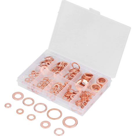 Lot de 220 joints plats ronds en cuivre, rondelles d'étanchéité assorties, kit de fixation pour outillage (1/5)