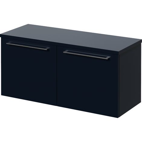 Napoli 390 Deep Blue 1000mm Wall Mounted 2 Drawer Vanity Unit for Countertop Basins - 1000mm - Chrome 320mm Handle