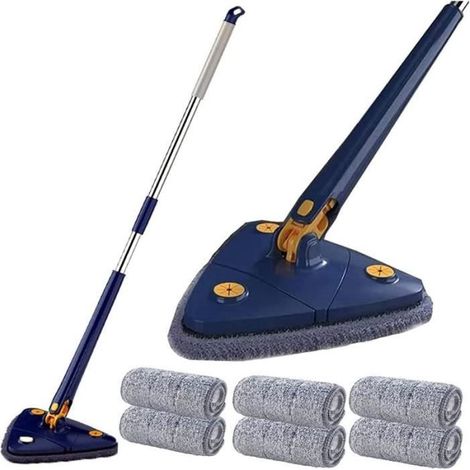 Balai de nettoyage réglable rotatif à 360 °, brosse de nettoyage triangulaire télescopique pour fenêtres, sols, murs, carrelages (1/4)