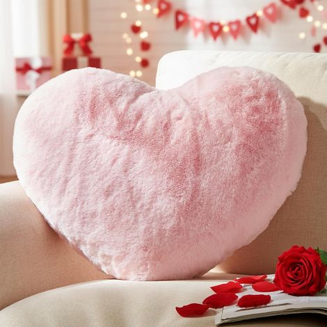 1 Coussin Coeur, Forme Coeur, Tissu Imitation Lapin, Rembourrage Mousse PP, Décoration Canapé, Chambre Ado