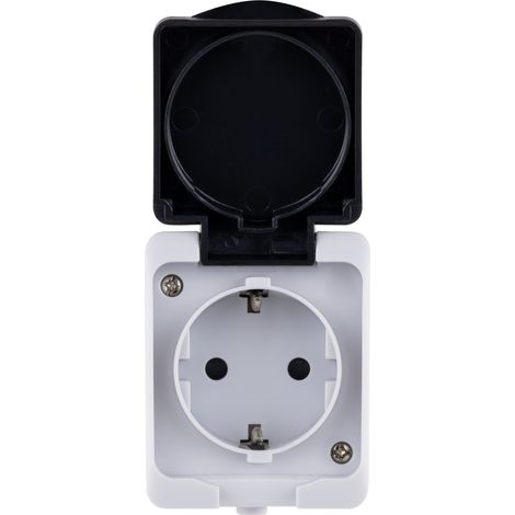 Prise pour locaux humides AquaMini REV, montage en saillie, blanc/noir
