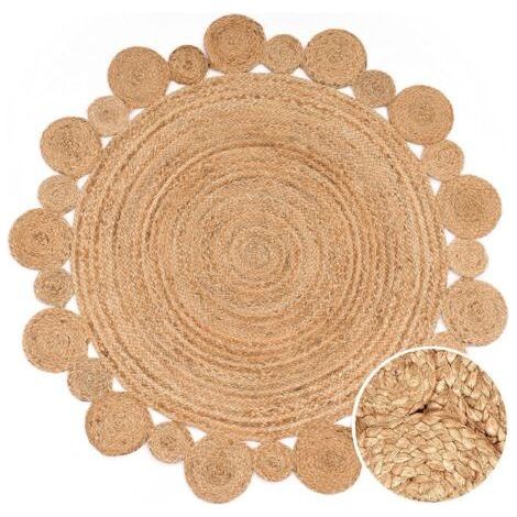 Tapis Salon Rond Jute Ethnique Boho - 60 cm Rond - Fait Main Moderne Naturel (1/5)