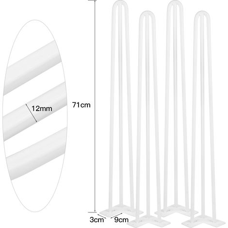 Aqrau Table en épingle à cheveux, support de pied de table, lot de 4 blanc 71 cm