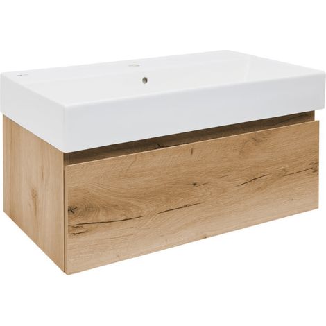 Meuble de salle de bains suspendu SAT B-Way avec vasque Infinitio 79x30x45 - Chêne (1/5)