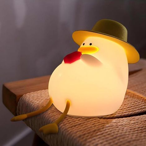 Veilleuse canard avec chapeau silicone enfant, lampe tactile rechargeable USB, veilleuse LED décoration chambre bébé et cadeau enfant (1/5)