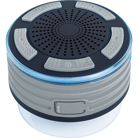 Radio de douche portable Bluetooth étanche avec éclairage HB, résistante aux chocs et à la poussière, et dotée d'une ventouse. Idéale pour la piscine, la douche, le bateau, l'extérieur et l'intérieur. (1/5)
