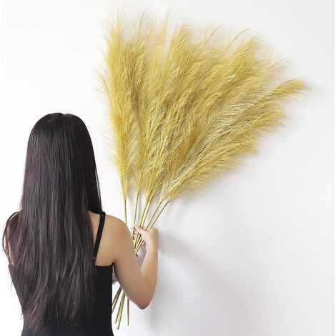 6Pcs Pampa Artificielle Doré 113cm Pampa Fleur Sechees Pampas Sechees Decoration Plume Artificielle pour Boho Mariage, Salon, Chambre À Coucher(Doré)(Gold) (1/5)