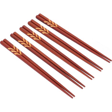 Handgefertigte japanische Essstäbchen aus rotem Sandelholz, Geschenkset mit 5 Paaren mit Weizenährenmuster, für Zuhause und Hotel. (1/5)