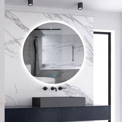Miroir lumineux de salle de bain Rond ⌀70cm, 3 Couleurs + Dimmable + Anti-buée + Mémoire，Miroir CE//IP44 Mural