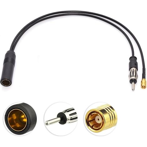 Répartiteur DAB, câble d'antenne DAB, répartiteur d'antenne SMB, câble DIN femelle vers DIN mâle + SMB, autoradio RG174 30 cm pour radio AM/FM DAB+ Pioneer (1/5)