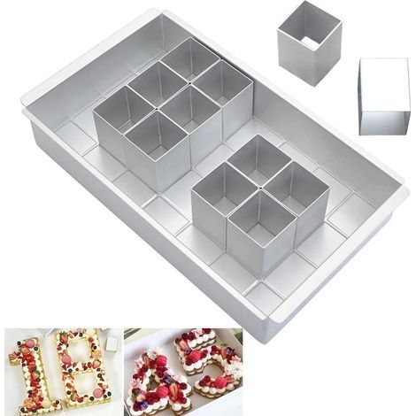 Moulle Gateau Anniversaire Chiffre avec Blocs carrés Amovibles, Moule Number Cake pour Faire Le Gateau avec n’Importe Quel Numéro et Lettre/Combinaison Libre/DIY (1/5)