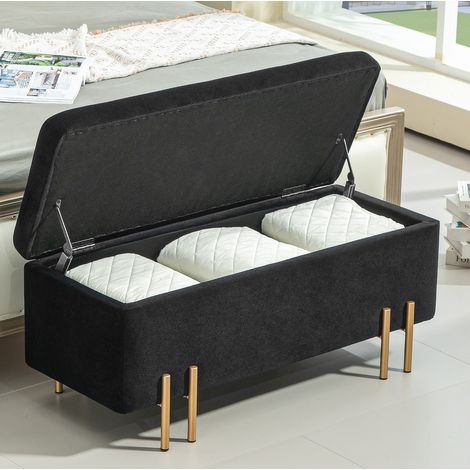 Banco tapizado con almacenamiento negro 100 x 40 x 42 cm (1/5)