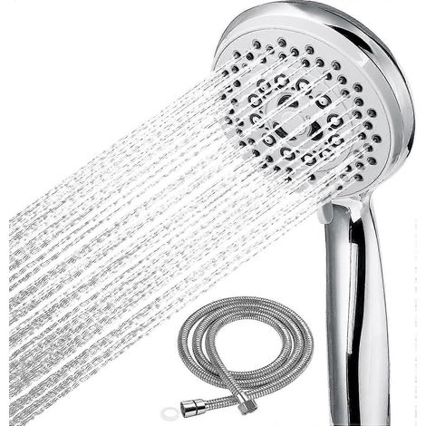 Pommeau de douche + flexible de douche de 1,5 m, accessoires universels, 5 modes, haute pression, économie d'eau (1/5)