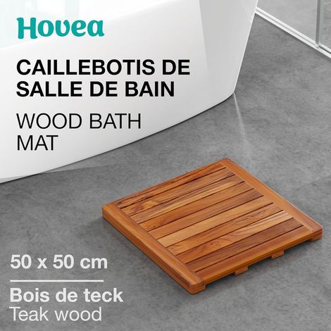 Duschmatte 50 x 50 cm – Teakholz – Feuchtigkeitsbeständig, schimmelresistent – Quadratische Badematte – Für drinnen und draußen – Rutschfest – CB5050 (1/5)