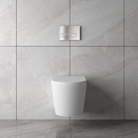 Acezanble Bathroom White Ceramic Rimless Wall Hung Toilet & Soft Close Seat Modern WC Pan (1/5)
