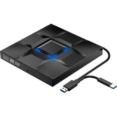 Lecteur Graveur DVD CD Externe - Noir - USB 3.0 - Type-C - Ultra Slim - Portable (1/4)