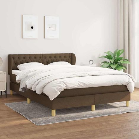 Cama box spring con colchón tela marrón oscuro 140x190 cm (1/5)