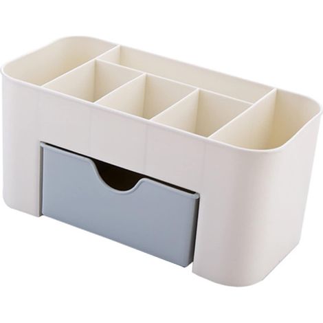 Organisateur De Maquillage Cosmétique, Organisateur De Bureau De Maquillage Multifonctionnel à 6 Compartiments en PP avec Tiroir pour Salle De Bain D'hôtel à Domicile(Bleu) (1/5)