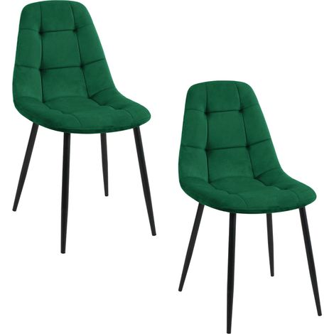 2x Silla de terciopelo con tapizado capitoné SJ1 Verde botella (1/4)