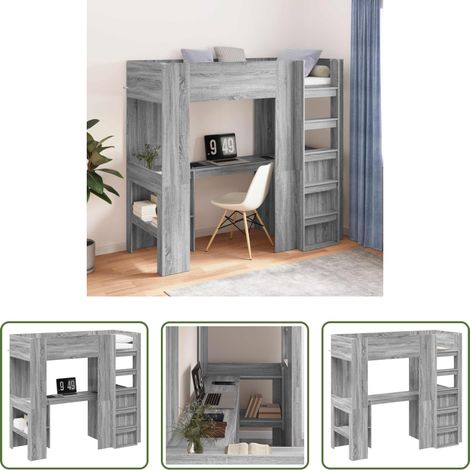 vidaXL Holzrahmen -  Etagenbettgestell mit Schreibtisch Graues Sonoma 75 x 190 cm (1/5)