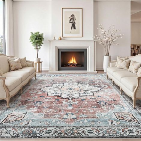 Tapis de salon, moderne, style bohème, vintage, 160 x 230 cm, lavable, en laine synthétique, antidérapant, grand doux, à poils courts, pour chambre à coucher, salle à manger, tapis, bureau (1/5)