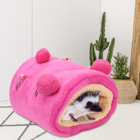 Hamac chaud et douillet en flanelle épaisse pour mini hamster, écureuil et hérisson, avec niche suspendue et balancelle, couleur rose rouge. (1/5)