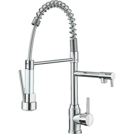 Grifo de cocina con caño extraíble, giratorio 360 grados, acabado en níquel cepillado. (1/2)