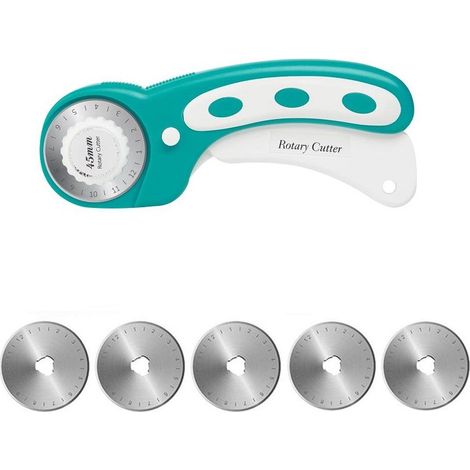 Cutter Rotatif Couture 45mm, Kit de Couteau Roulette Couture avec 5 Lame de Rechange et Découpe Précise Mécanisme de Protectio (1/5)