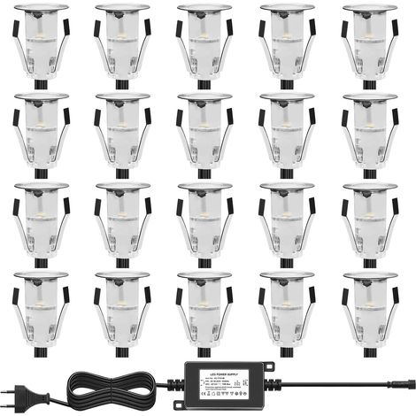 Lot de 10 Lampe de Spot LED Mini Ø18mm Eclairage encastré Inox pour Terrasse Enterré Plafonnier, IP67 Etanche DC12V Lumière Extérieure pour Chemin Escalier Paysage Etape (Blanc Chaud) (1/5)